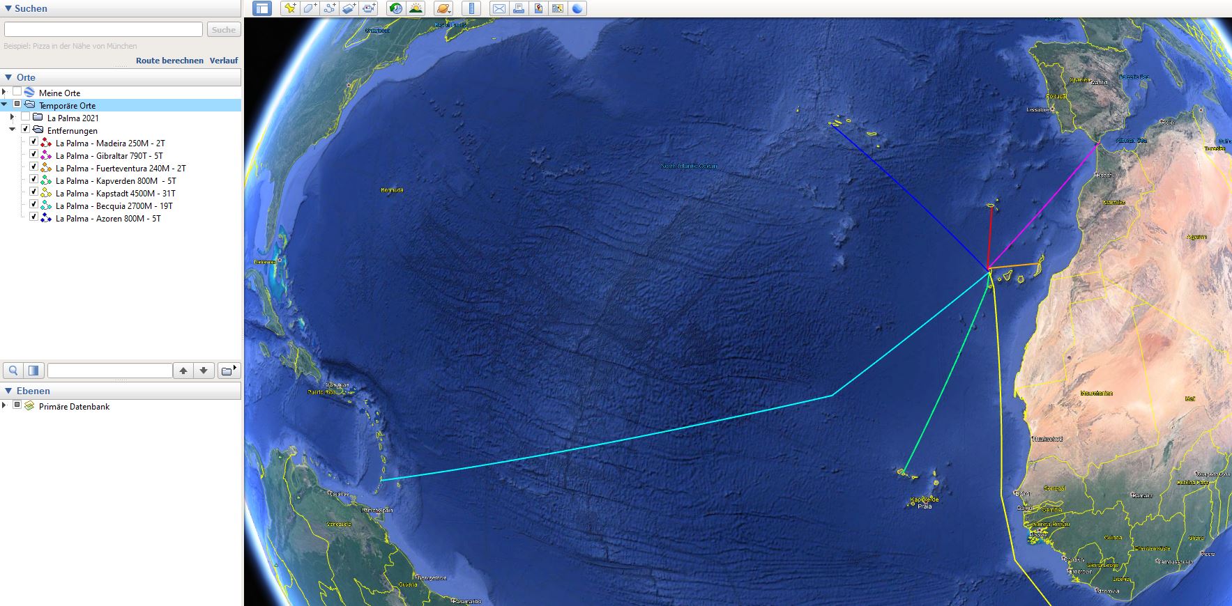Entfernungen um La Palma